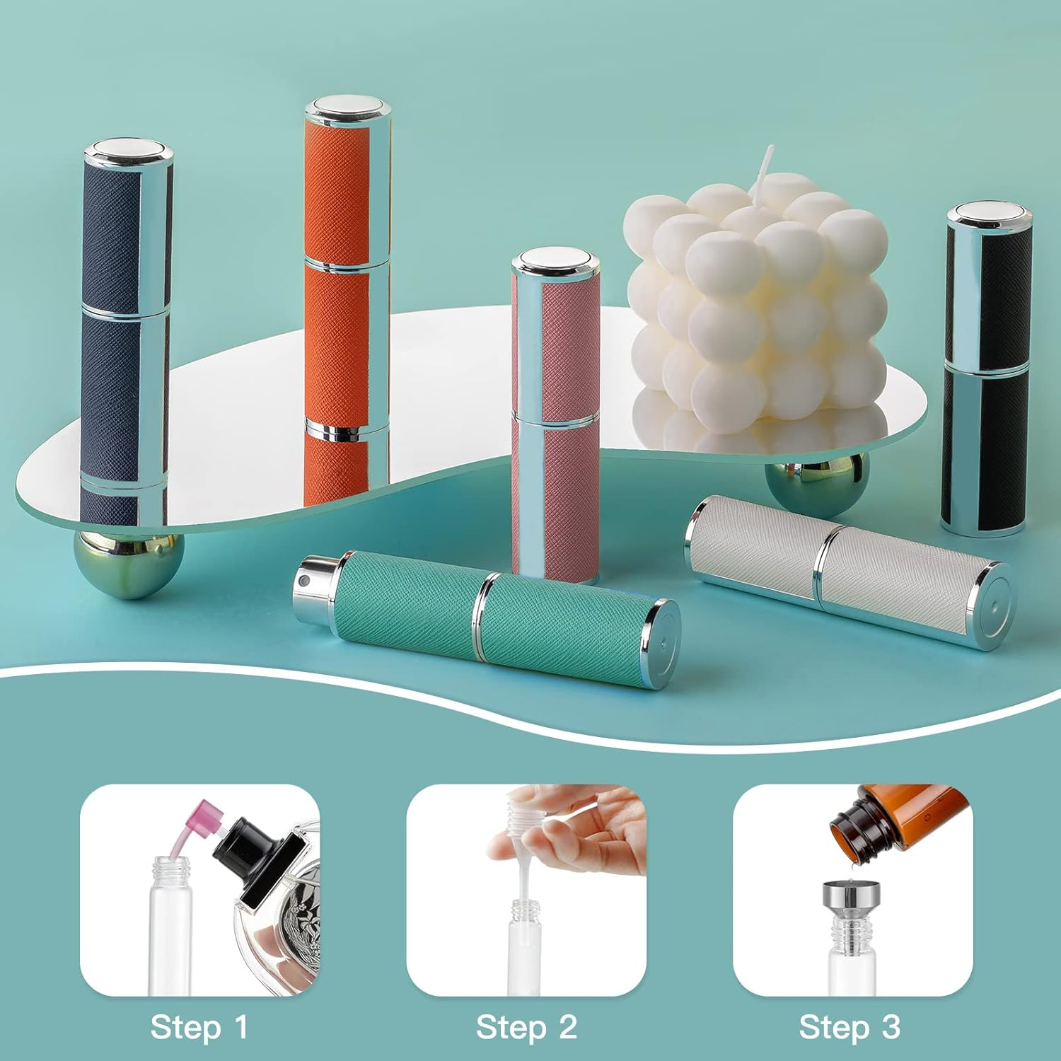 Owlyee Travel Perfume Bottle Refillable - 8ML Leather Empty Mini Cologne Spray Atomizer Men - Small Fragrance Sample Sprayer - Portable Refill Travel Essentials Container with Black White image number 5