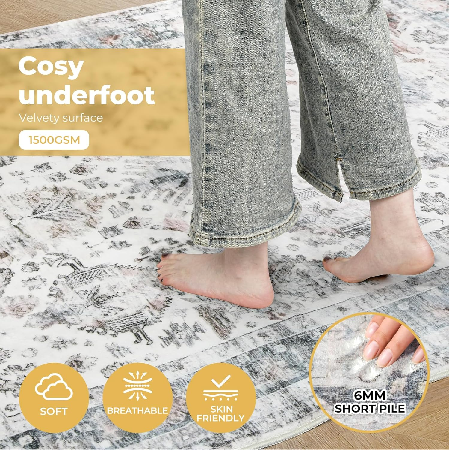 MARLOW 80X120Cm Floor Rugs, Skin Friendly Shaggy Area Rugs, TPR Anti-Slip Backing Soft Large Home Decor Carpet Indoor Outdoor - Versatile for Bedroom,Dining Room,Living Room(Vintage Blue) image number 3