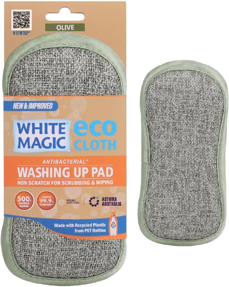 White Magic Dish Cleaning Microfibre Eco Cloth Washing up Pad, Non Scratch, Rough Scrubbers Side for Non-Stick Cookware, Soft Scrub Side for Dishes (Olive) image number 4