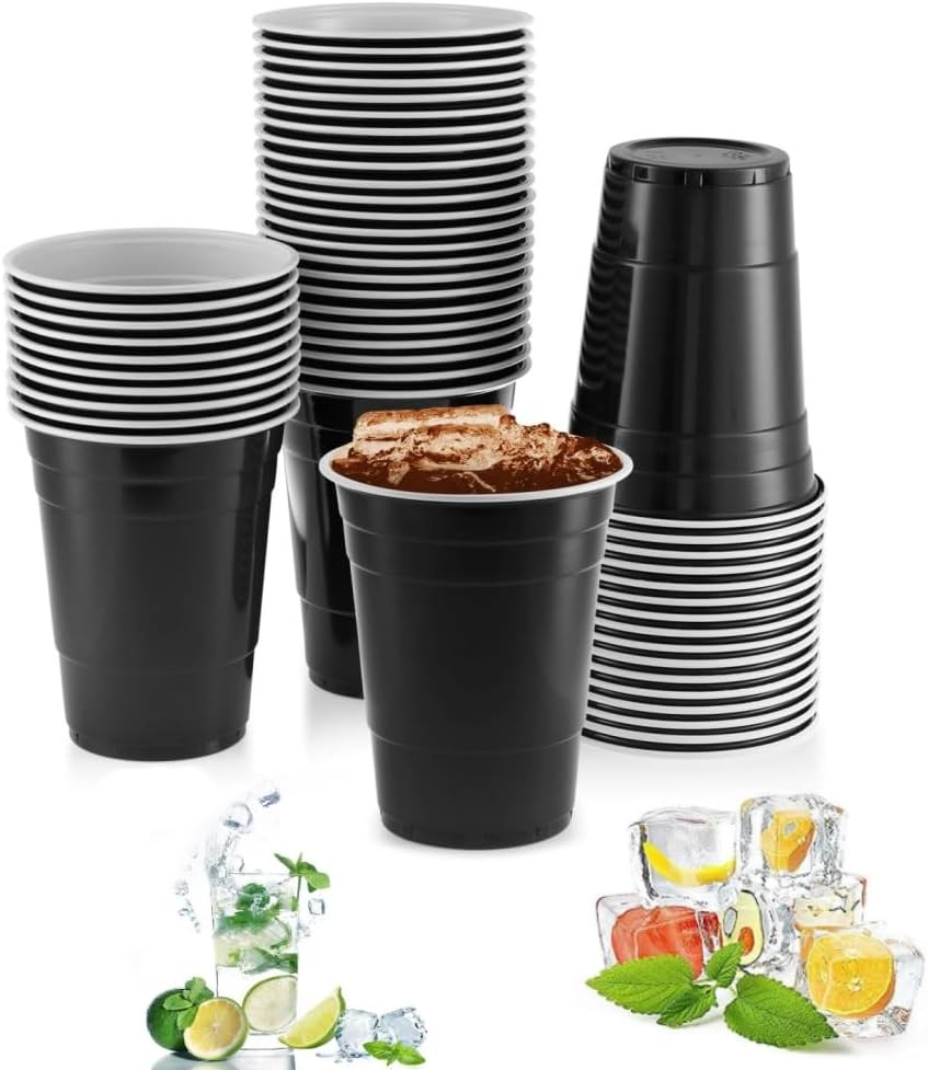 16Oz Black Party Cups,30Pcs Repeatable Cups for New Year, Christmas, Camping, Wedding,Birthday Party Supplies Holiday Celebration Wine Bbeer Drinks image number 3