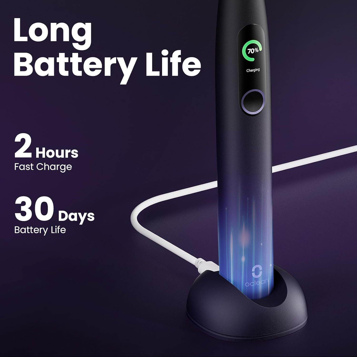 Oclean X plus Pro Set Purple &ndash; Ultra‑Quiet Sonic Electric Toothbrush Kit with Colour Touchscreen, App, Wireless Quick‑Charge, 30‑Day Battery - Rechargeable - Purple image number 6