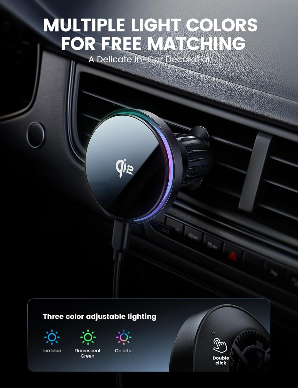 Lamicall 15W for QI2 Safe Mag Car Mount Charger - 【RGB LED】360&deg; Wireless Car Phone Holder Vent Dashboard, Handsfree Magnetic Phone Holder for Car Charging for Iphone 17 Air Pro Max plus 16 15 14 13 12 image number 6
