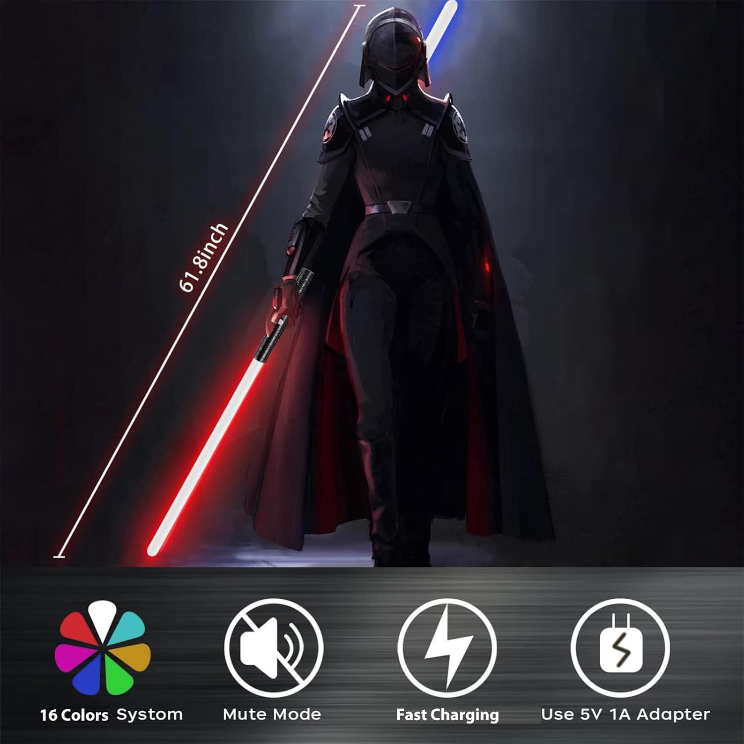 Lightsaber 2 Pack Metal Hilt Light Saber RGB 7 Colors Changeable 2 in 1 Dueling Lightsaber Rechargeable Light Sabers for Adults & Kids Halloween Cosplay (Black) image number 6