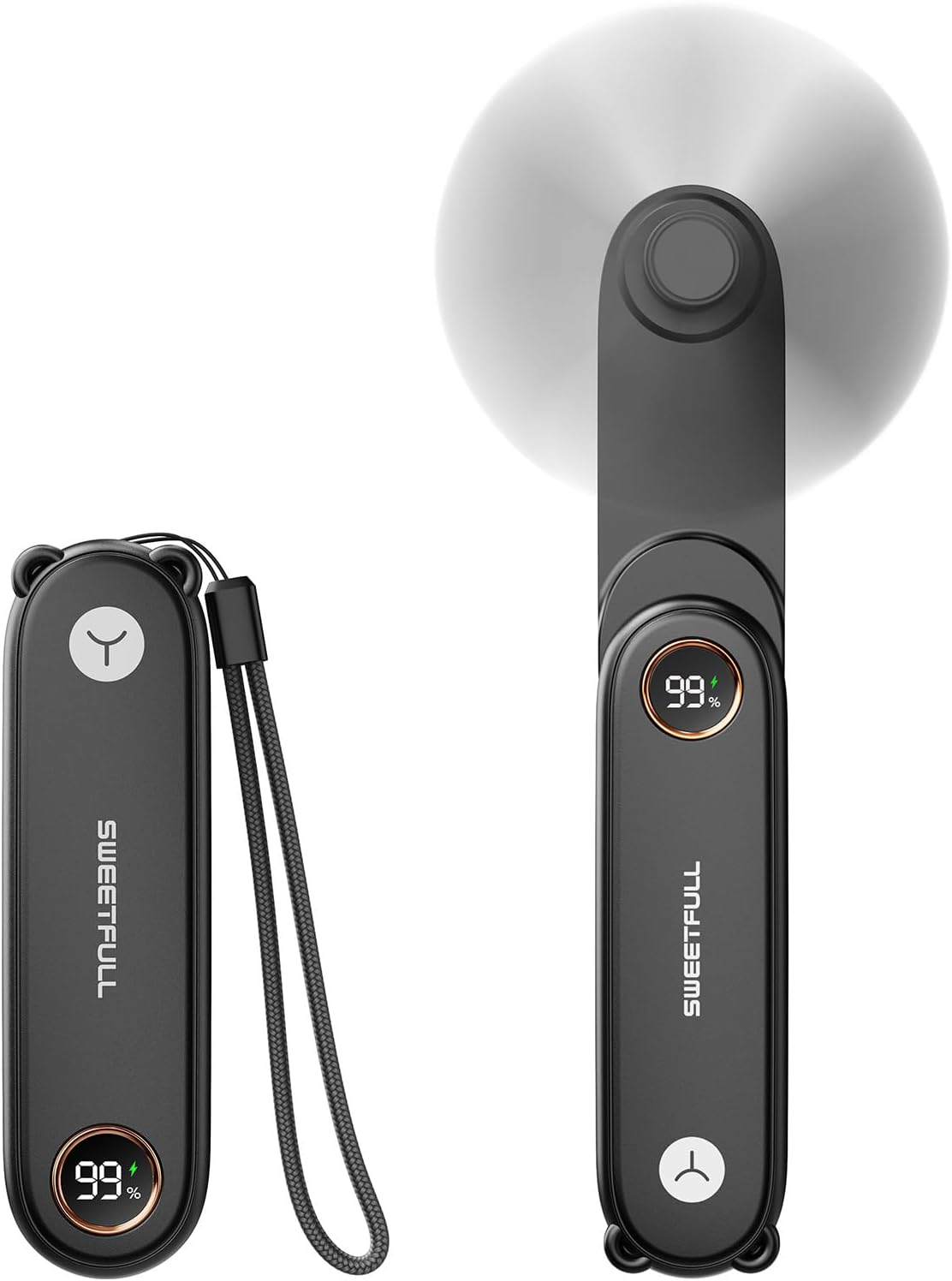 SWEETFULL Portable Handheld Mini Fan Rechargeable, 3-IN-1 Foldable Personal Fan with LED Display & Flashlight for Travel Home, Quiet Small Pocket Fan for Women Girls, Cute Summer Gifts, Pink