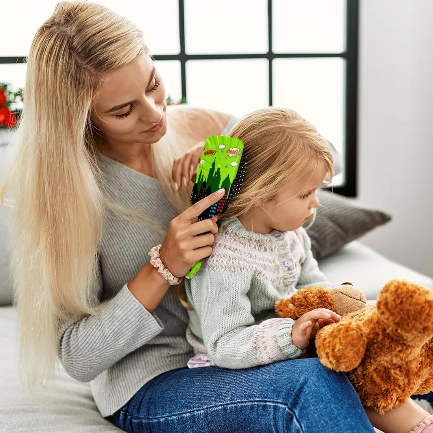 Kids Hair Brush for Boys Girls Toddler - Detangler Hairbrush for Wet Dry Thin Long Curly Hair Pain-Free Comb Glide through Tangles with Ease and Massage Scalp (Green City Comics) image number 4