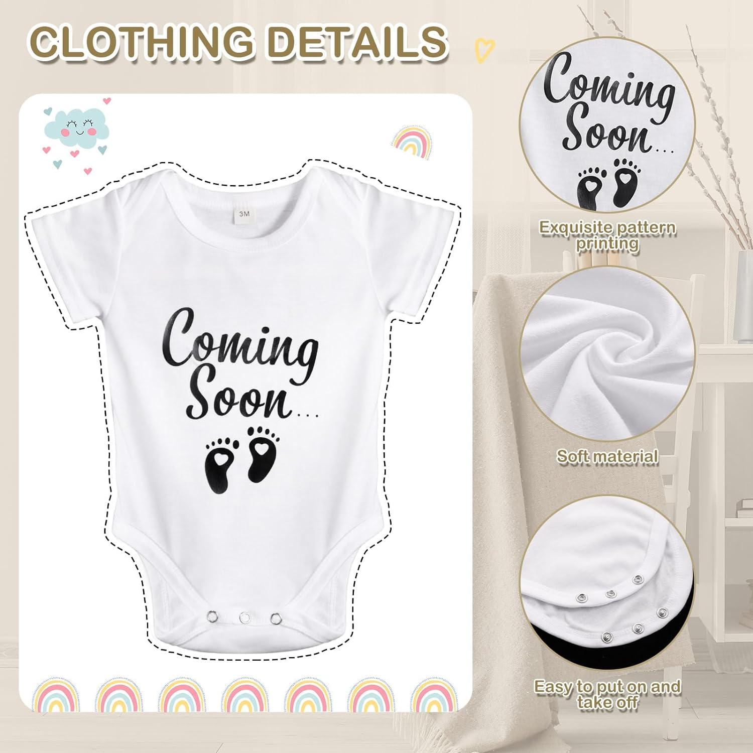 9 Pcs Pregnancy Announcement Set Pregnancy Reveal Ideas Felt Letter Board Baby Bodysuit Booties Photo Frame Bear Plush Wood Blocks for Coming Soon Baby Announcement(Black) image number 2