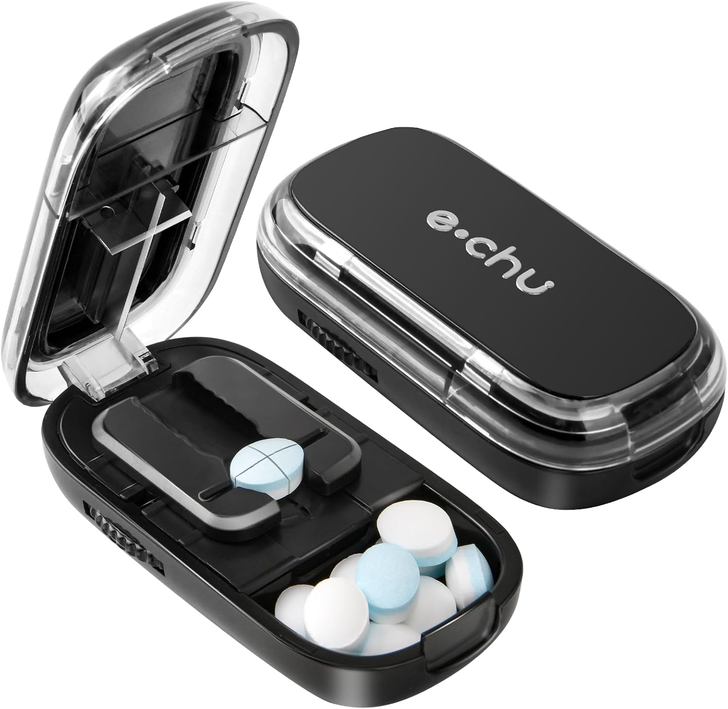 Tablet Divider, Tablet Cutter, Pill Divider with Storage Compartment, Tablet Cutter for All Tablets, Pill Cutter, Portable Pill Cutter for Travel, Pet (Black)