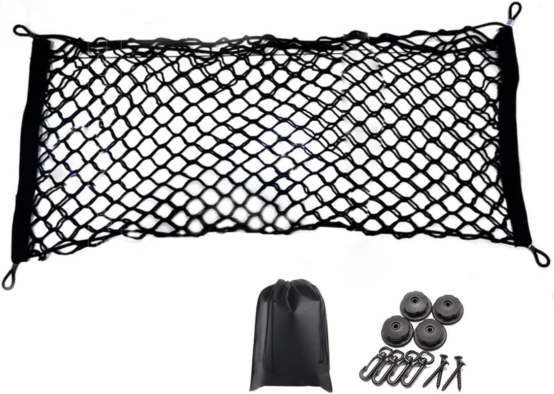 Premium Quality Adjustable Elastic Cargo Net Universal Stretchable Truck Net with Hooks,Storage Bag for Car, SUV, Truck, Pickup Trucks Black 40X32In image number 1