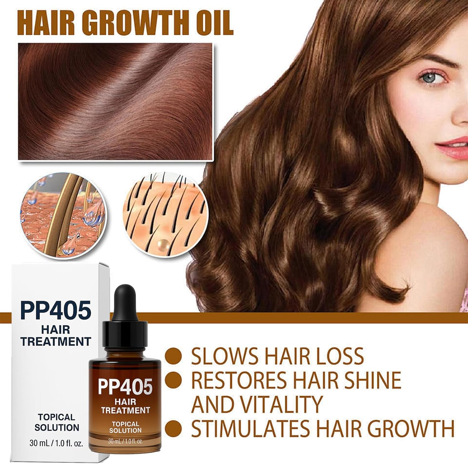 PP405 Hair Treatment- PP405 Hair Lost Treatment for Women&Man, Defending Sacred Hair-60Ml (1*Brown) image number 4