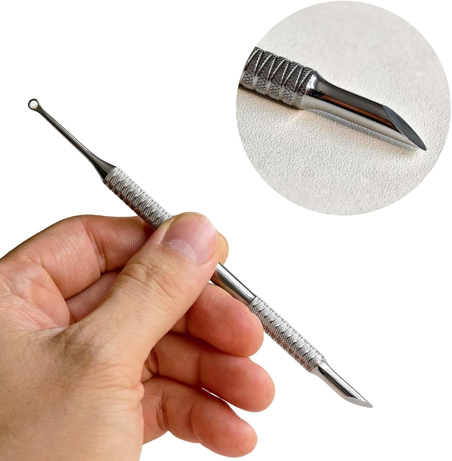 2PCS Professional Cuticle Pusher Tools - Dual Ended Stainless Steel Nail Care Kit with Non-Slip Grips for Manicure, Pedicure & Cuticle Trimming (Silver) image number 4