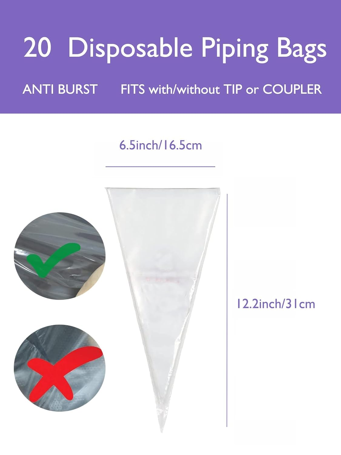 Large Piping Bags and Tips,Eclairs Churros Macaron Meringues Drop Flower Piping Tips with Bags 12 Inch for Cake Cupcake Cookie Decorating,25 Pcs image number 3