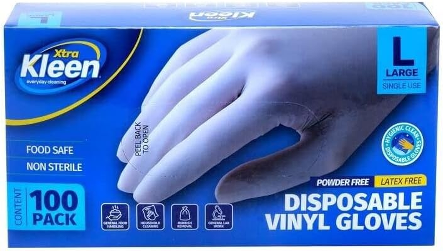 100X Disposable Gloves Vinyl Clear Powder Free Examination Food Handling - L image number 2