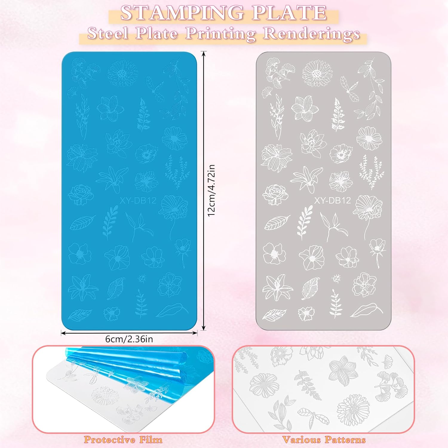 MWOOT 4 Pieces Nail Stencil Stamp Set, Stripes Lines Flower Leaves Moon Cat Theme Stamp Nail Design, French Nail Art Stamping Plates Nail Stamping Manicure Tool Kit image number 5