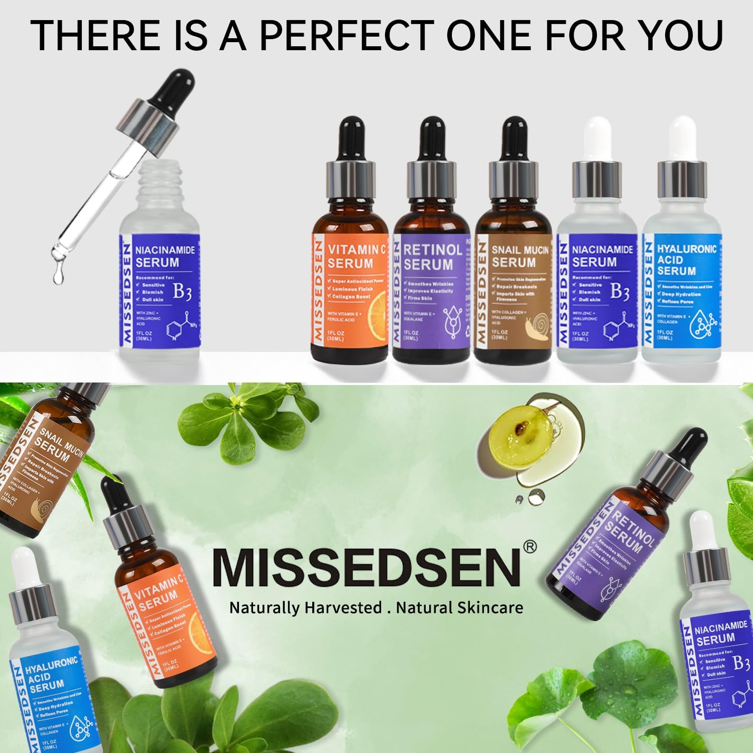 MISSEDSEN Niacinamide Serum with Zinc and Hyaluronic Acid, 30Ml, for Sensitive and Blemish-Prone Skin