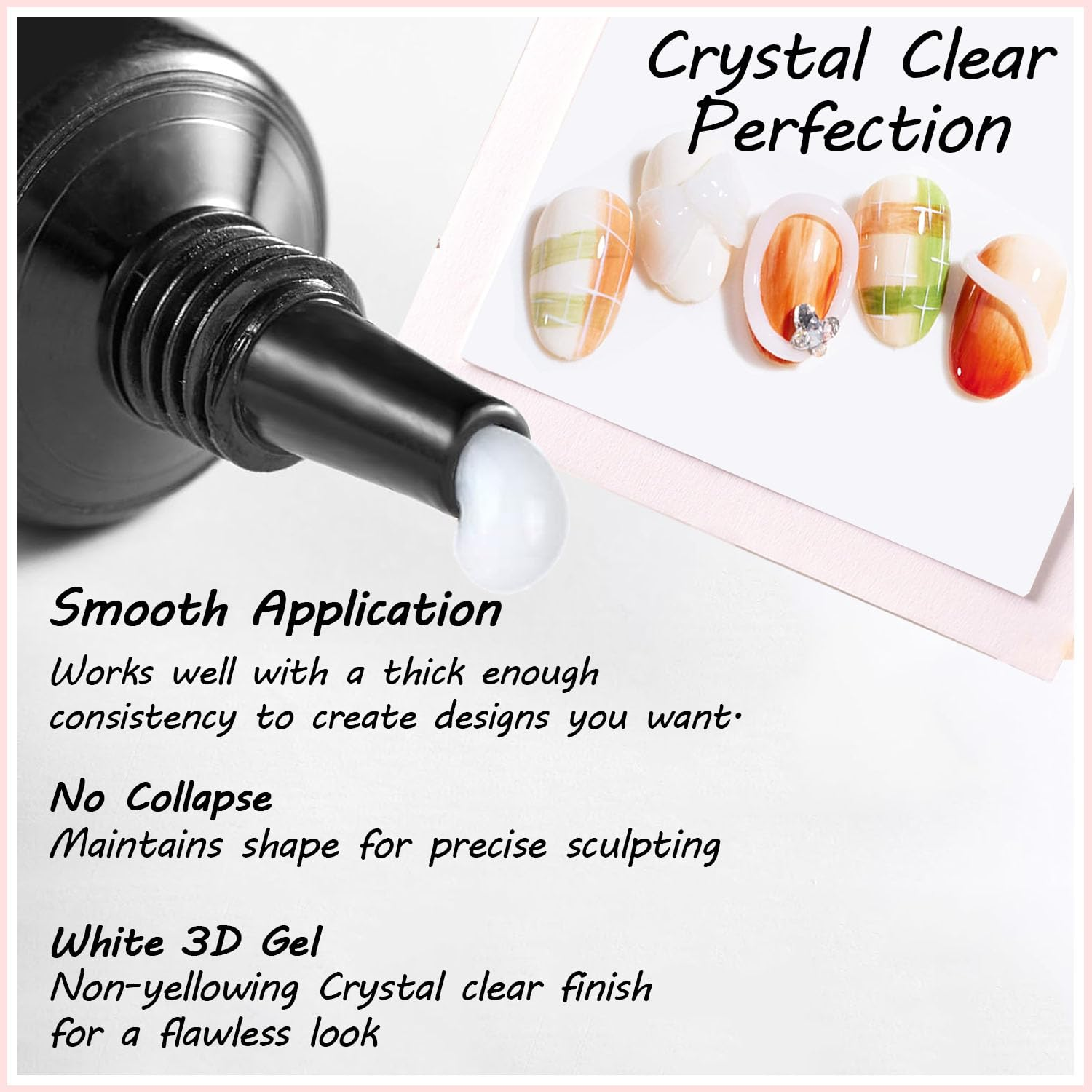 MUSILAN 3D Nail Art Sculpting Gel Glue for Nails Tips,Molding, Drawing, Nail Charms & Gems, Chrome Powder and Rhinestone Design No Wipe,Uv Curing Needed Salon & DIY Use (White Sculpting Gel) image number 2