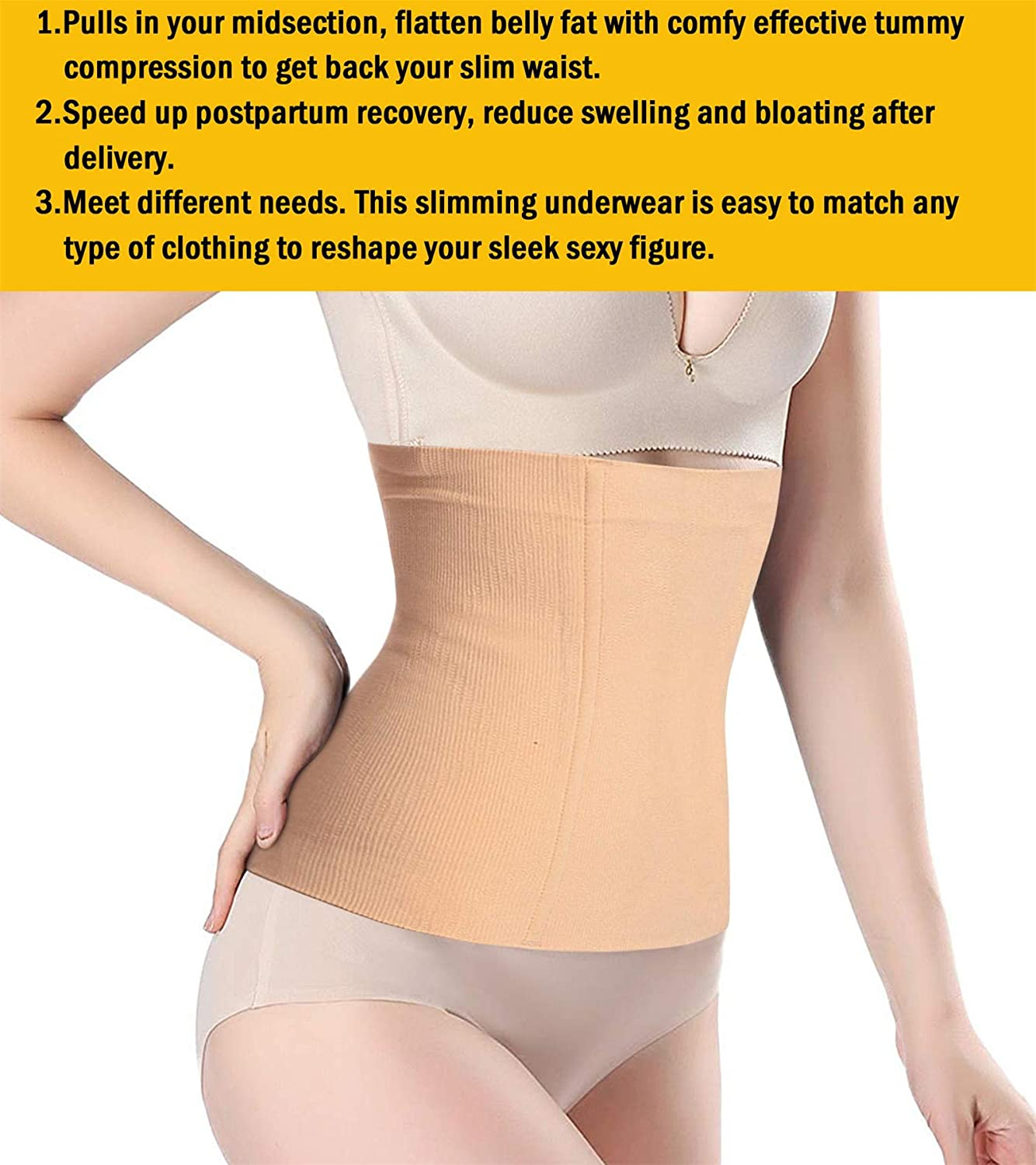 BRABIC Seamless Postpartum Belly Band Wrap Underwear, C-Section Recovery Belt Binder Slimming Shapewear for Women, Beige, Medium image number 6