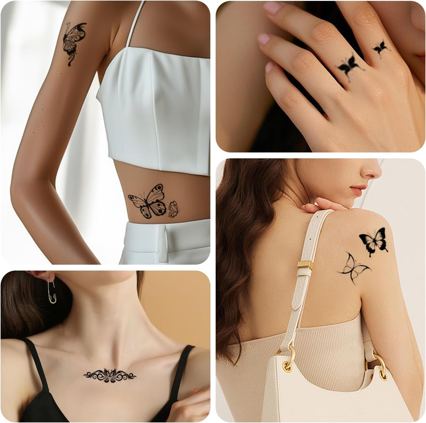 EKIND Temporary Tattoos Butterfly Designs Waterproof Long Lasting Fake Tattoos for Adults Party Festival Body Art(30 Sheets,Butterfly Styles) image number 2