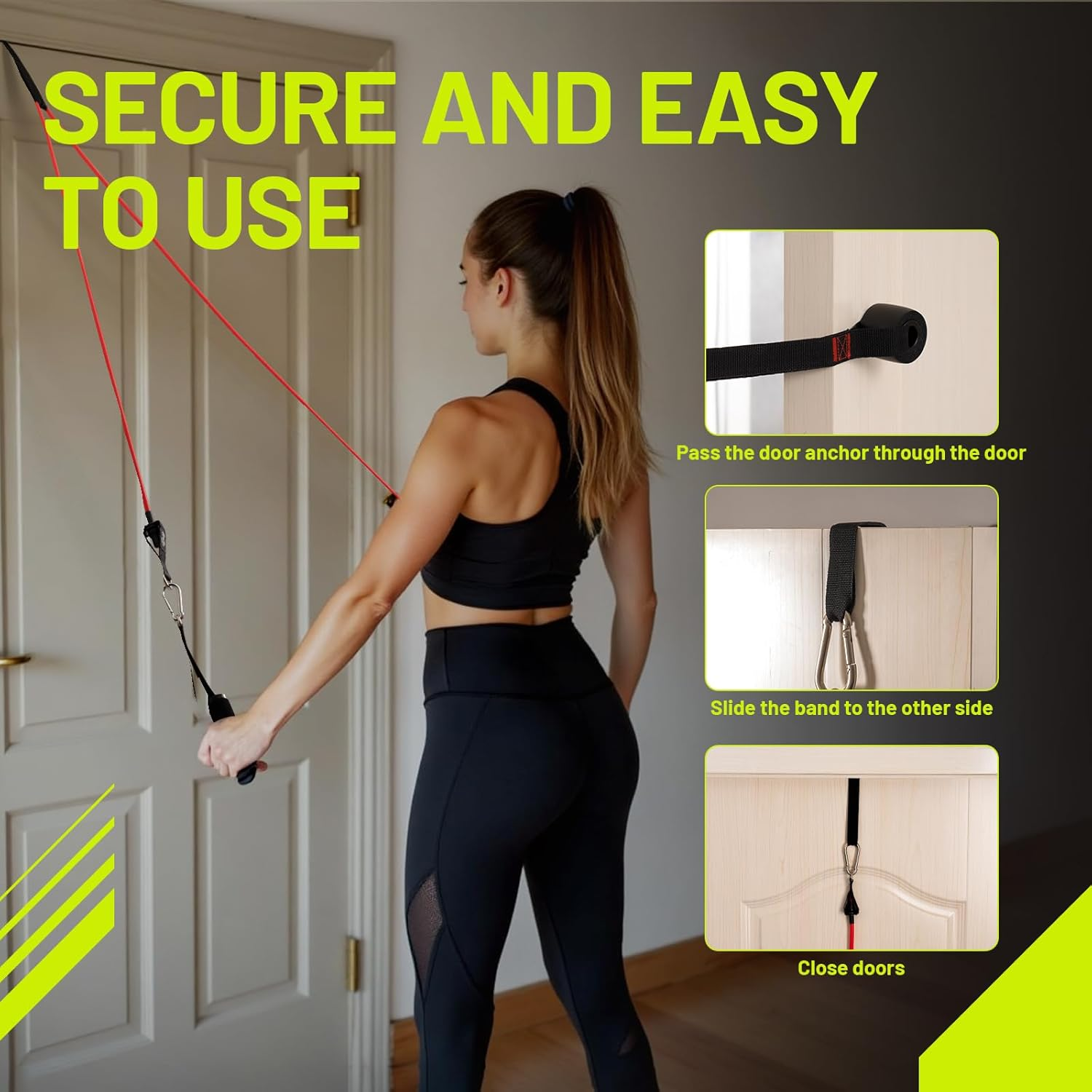 Slim Panda Door Anchor for Resistance Bands, Jamb Anchor Attachment for Exercise Bands,Workout Bands, Pull up Bands, Resistance Bands Door Anchor, Anti-Slip, Heavy Welded Rings, Strong Nylon Webbing