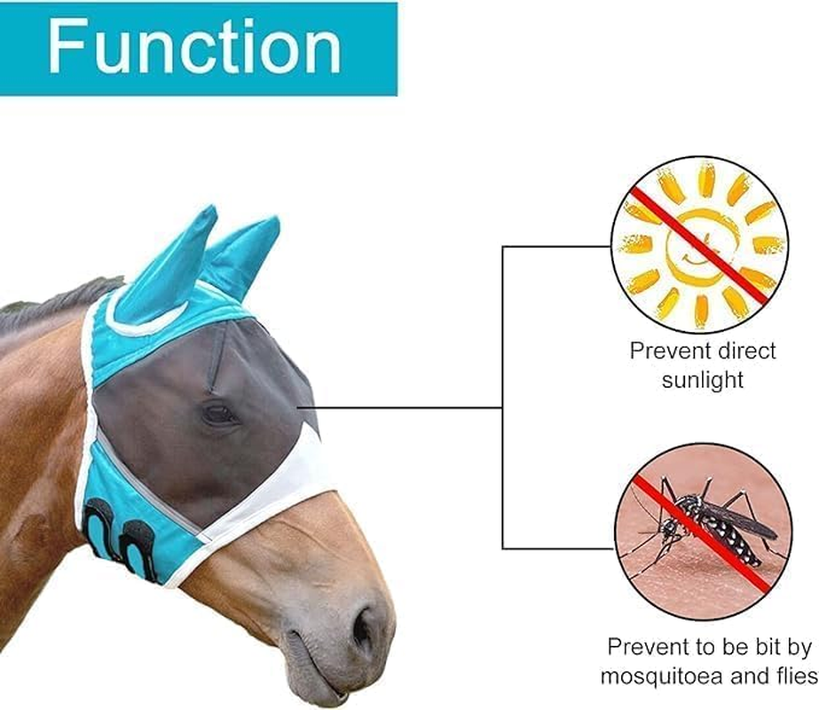 Horse Fly Mask with Ears, Adjustable UV Protection Masks image number 3