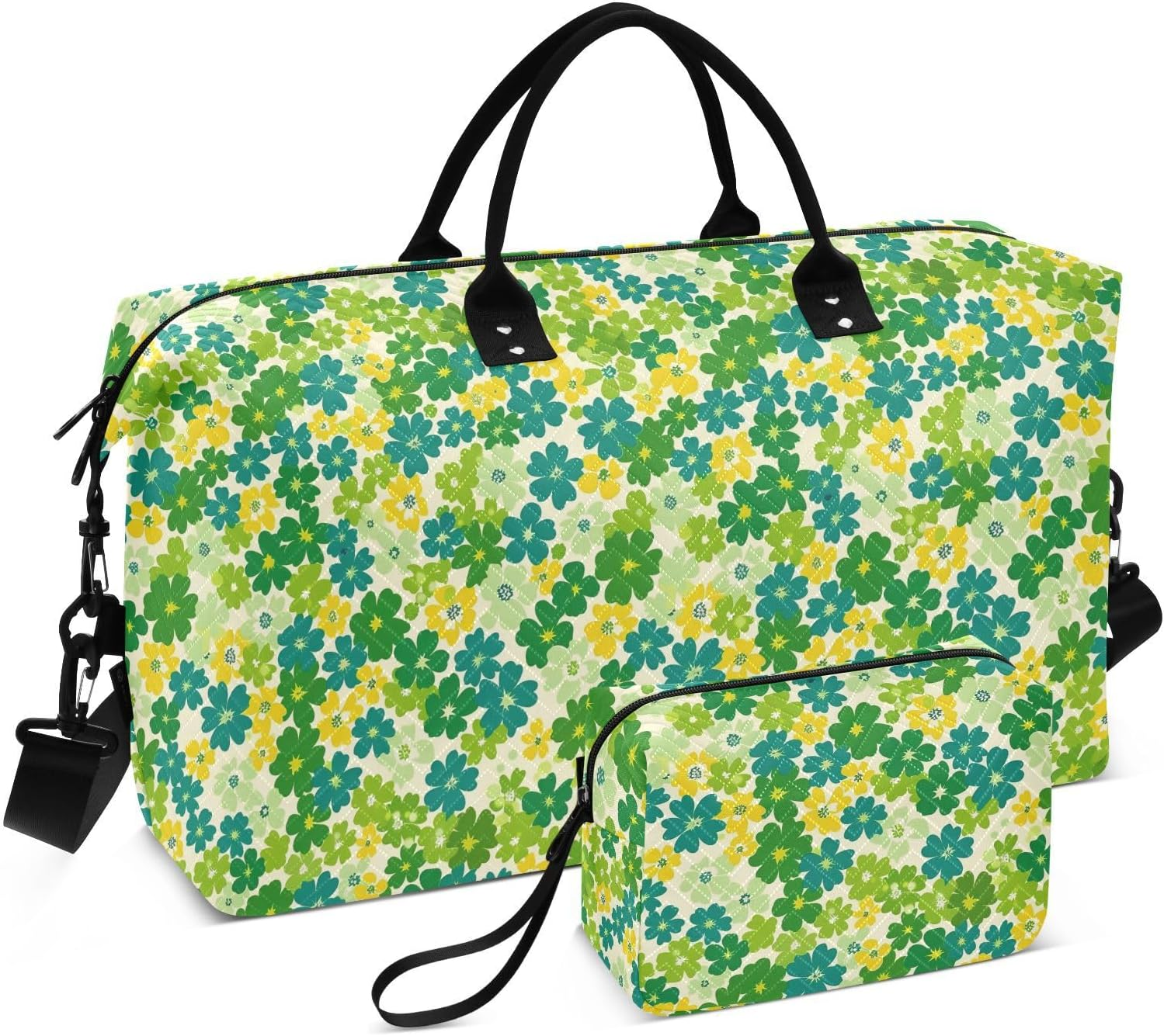 Oversized Travel Duffel Bag Travel Weekender Gear Bag Sports Duffel Bags with Adjustable Strap for Sports Multifunctional, Small Flowers Green Yellow