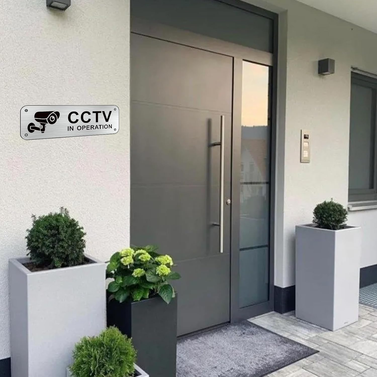 4 Pack CCTV in Operation Signs - 5.91X1.97 Inches Small Brushed Aluminum CCTV Warning Stickers, Self-Adhesive Waterproof CCTV Signs for Doors, Walls, Windows Indoor/Outdoor image number 4