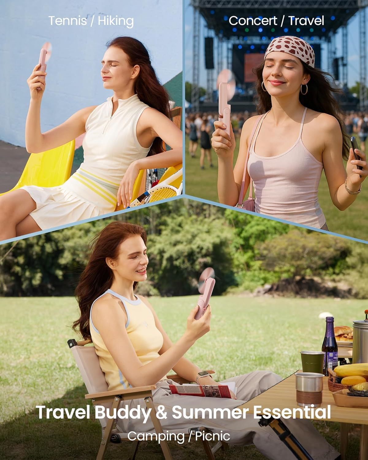 GAIATOP Portable Handheld Fan, 3 in 1 Mini Foldable Travel Fans [17H Max Cooling Time] with Power Bank, Pocket Design USB Rechargeable for Travel Concert Lash Makeup, Summer Gifts for Women Girl, Pink image number 6