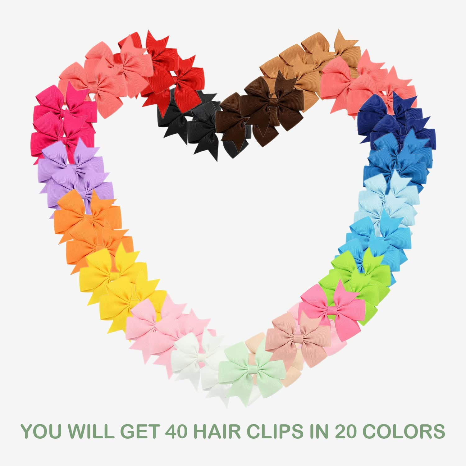 Baby Girls Hair Clips, [40 Pieces 20 Colors] Grosgrain Ribbon Nonslip Hair Barrettes for Kids Hair Bows Alligator Clips for Girls Infants Toddlers Teens Hair Pins Hair Accessories Gifts