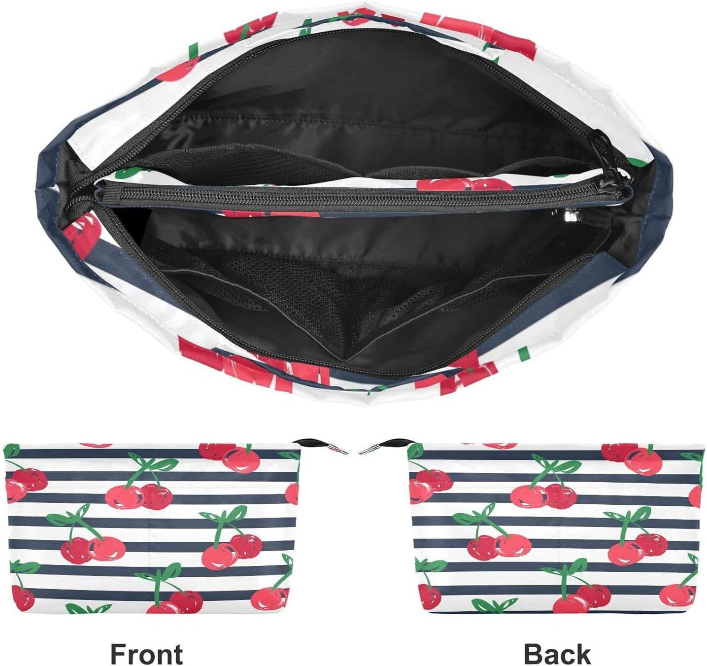 Cosmetic Bag 2Pcs Travel Makeup Case Small, Cosmetic Zipper Bag Waterproof Small Pouch for Purse Mini, Women Cute Traveling Accessories Pouch for Ladies(Stripes Cherry)