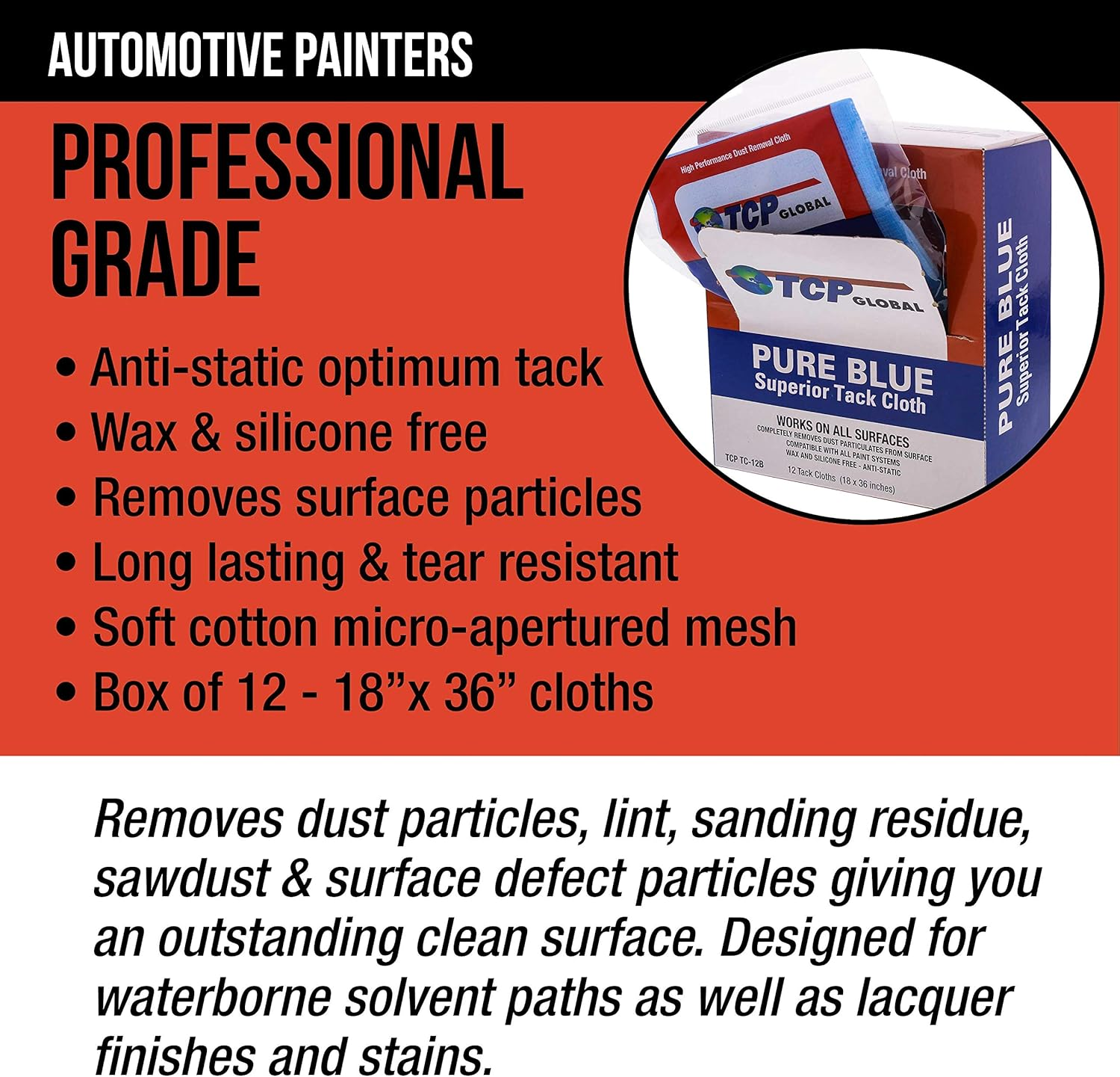 TCP Global Pure Blue Superior Tack Cloth, 12-Pack, Automotive & Woodworking, Dust/Stain/Paint Rags, Tac Cloth for Autobody image number 4