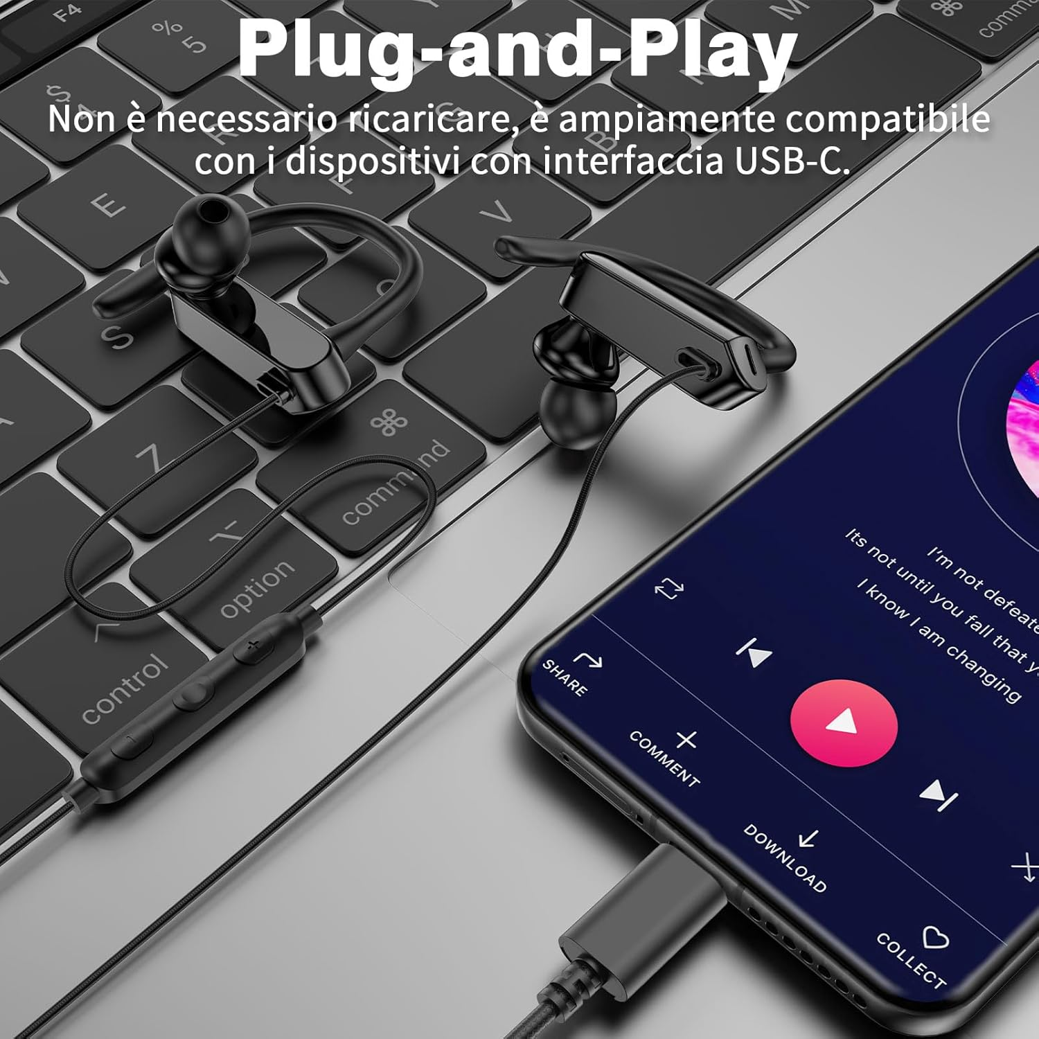 USB C Headphones with Ear Hooks, Microphone & Volume Control, Hifi Sound Headphones, USB C with Cable for Samsung Galaxy S25 Ultra S24 S23 A56 A16 Iphone 16 15 Pro Pixel 9 8 Headphones for Office image number 1