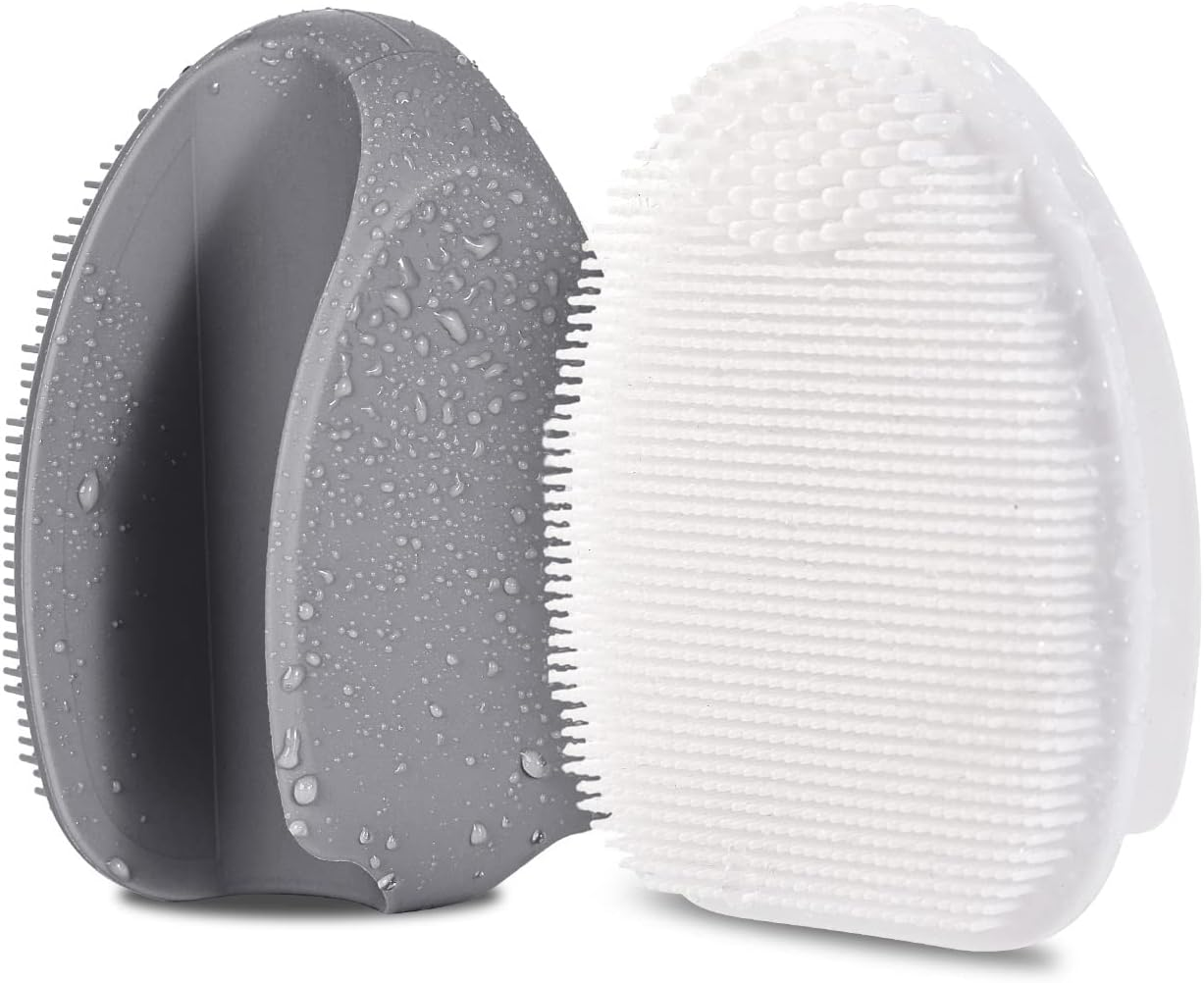 Hieerbus Silicone Facial Cleanser, Manual Exfoliating Brush, Handheld Facial Cleansing Brush for Women Men Remove Pores Cleansing Massage (Grey + White) - Black+Gray image number 5