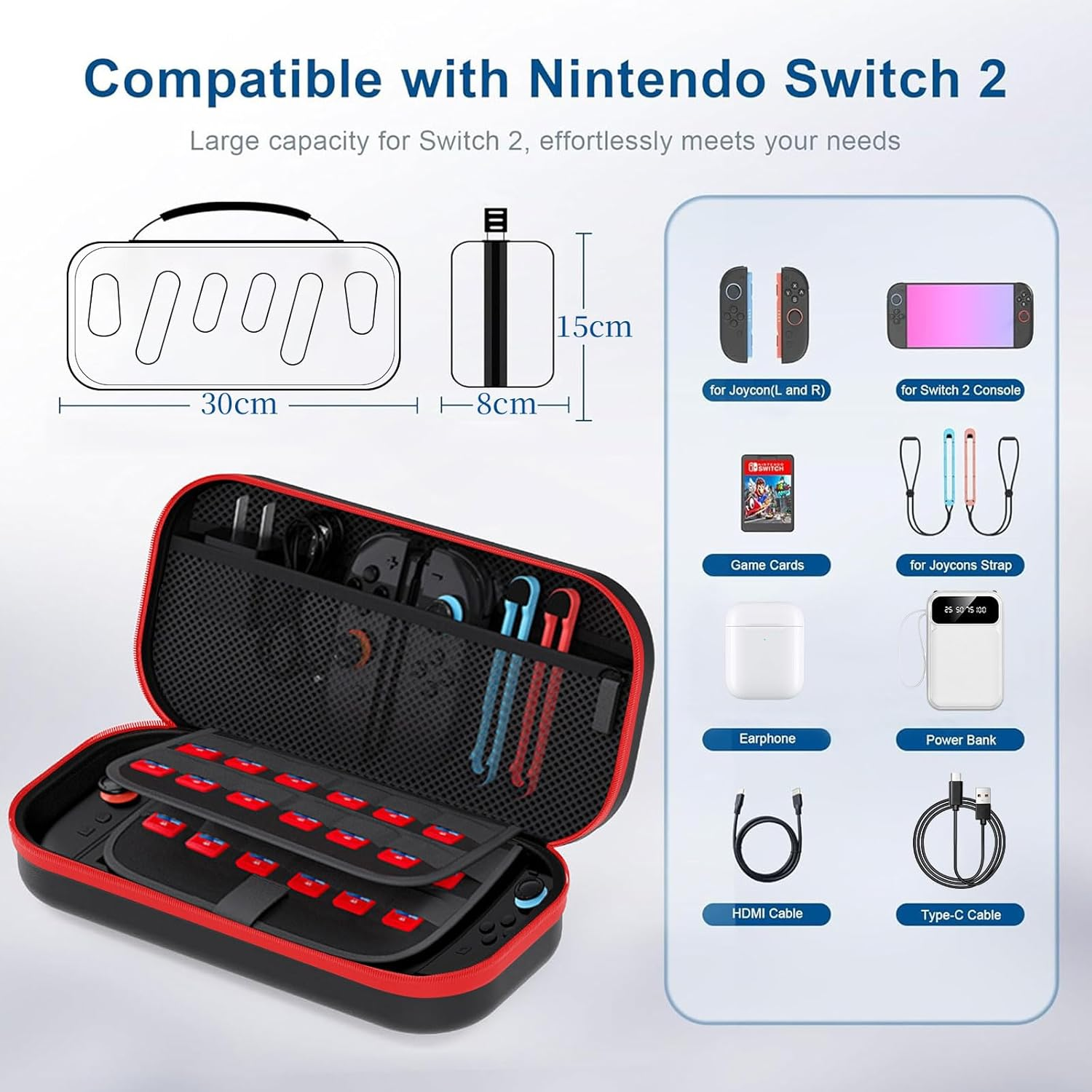 LUPAPA Carrying Case Compatible with Switch 2(2025) -Multifunctional Storage Box with 20 Game Card Slots Portable Storage Bag for Accessories, Protective Travel Handbag EVA Hard Bag (Red)