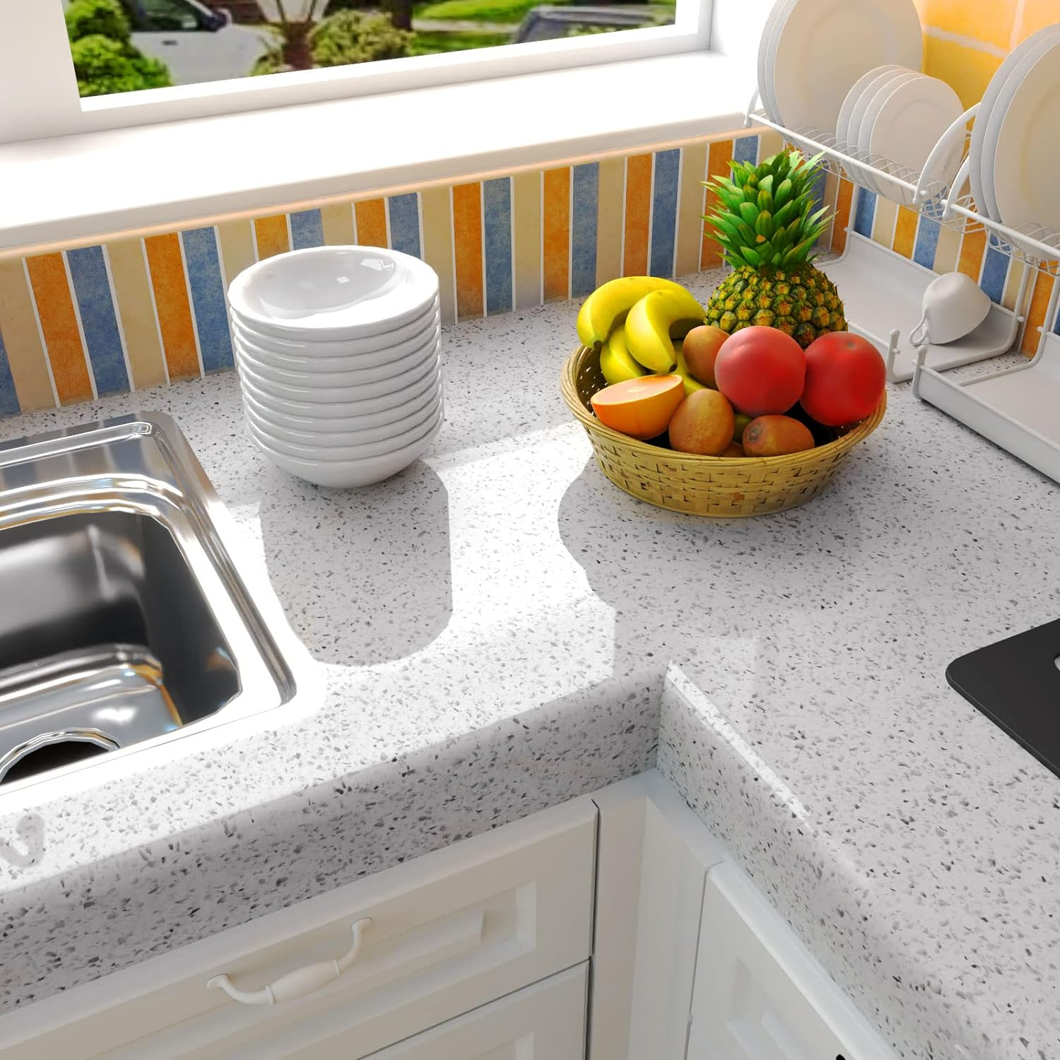 Glossy Marble Contact Paper for Countertop Marble Peel and Stick Wallpaper Granite Wallpaper White Marble Sticker Waterproof Marble Self Adhesive Wallpaper Removable15.7&rdquo;&times;118&rdquo; Easy to Install image number 5