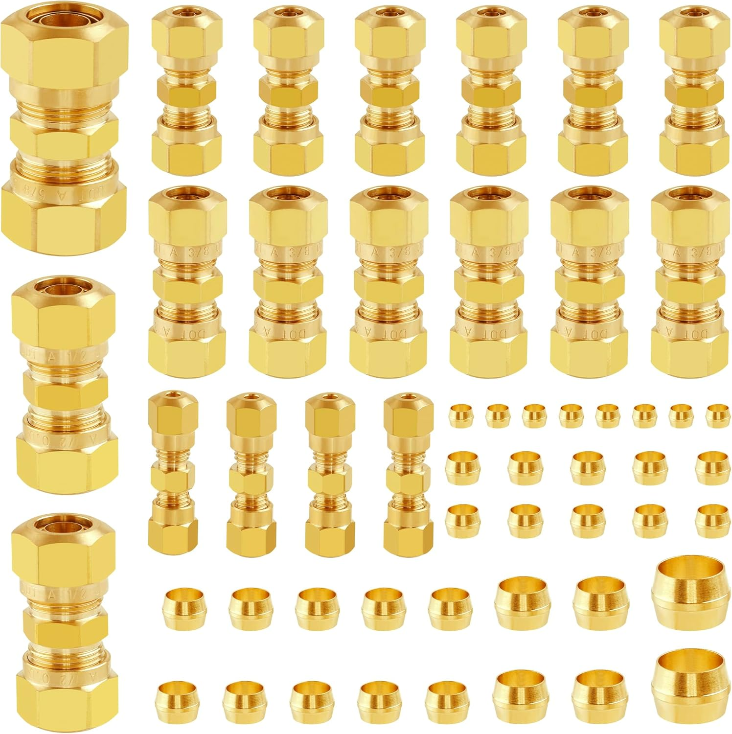 Ailbiuko 53 PCS DOT Brass Compression Air Brake Nylon Tubing Fittings,Straight Union Fitting Assortment Kit 1/4" 1/8" 3/8" 1/2" 5/8" for Truck or Industrial Air System image number 5