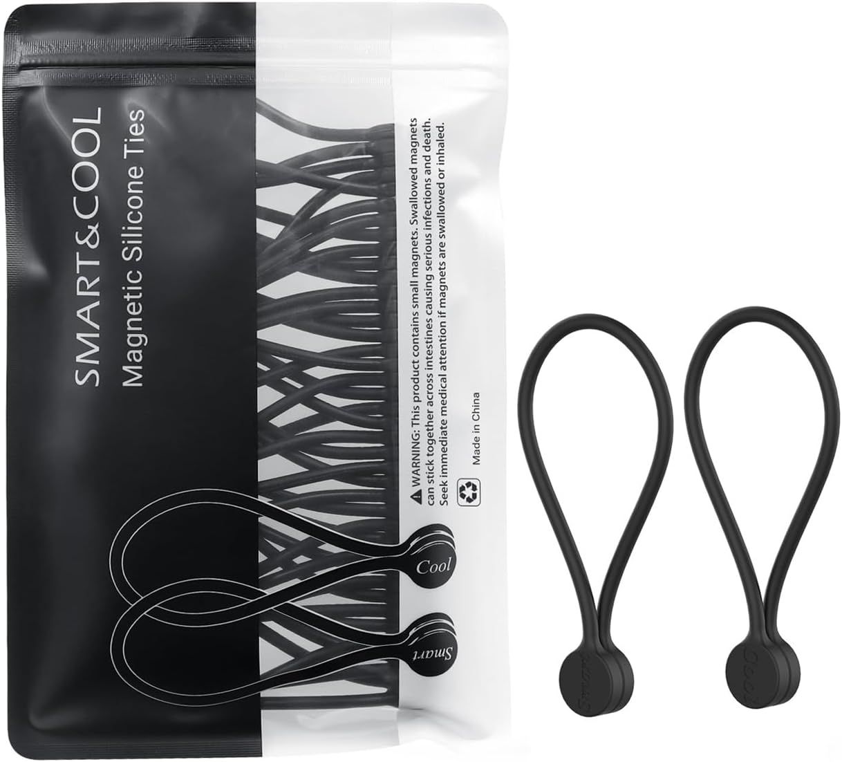 SMART&COOL Reusable Silicone Magnetic Cable Ties for Bundling and Organizing, Holding Stuff, Book Markers, Fridge Magnets, Assorted Color, 7.16'' (10-Pack,Orange)