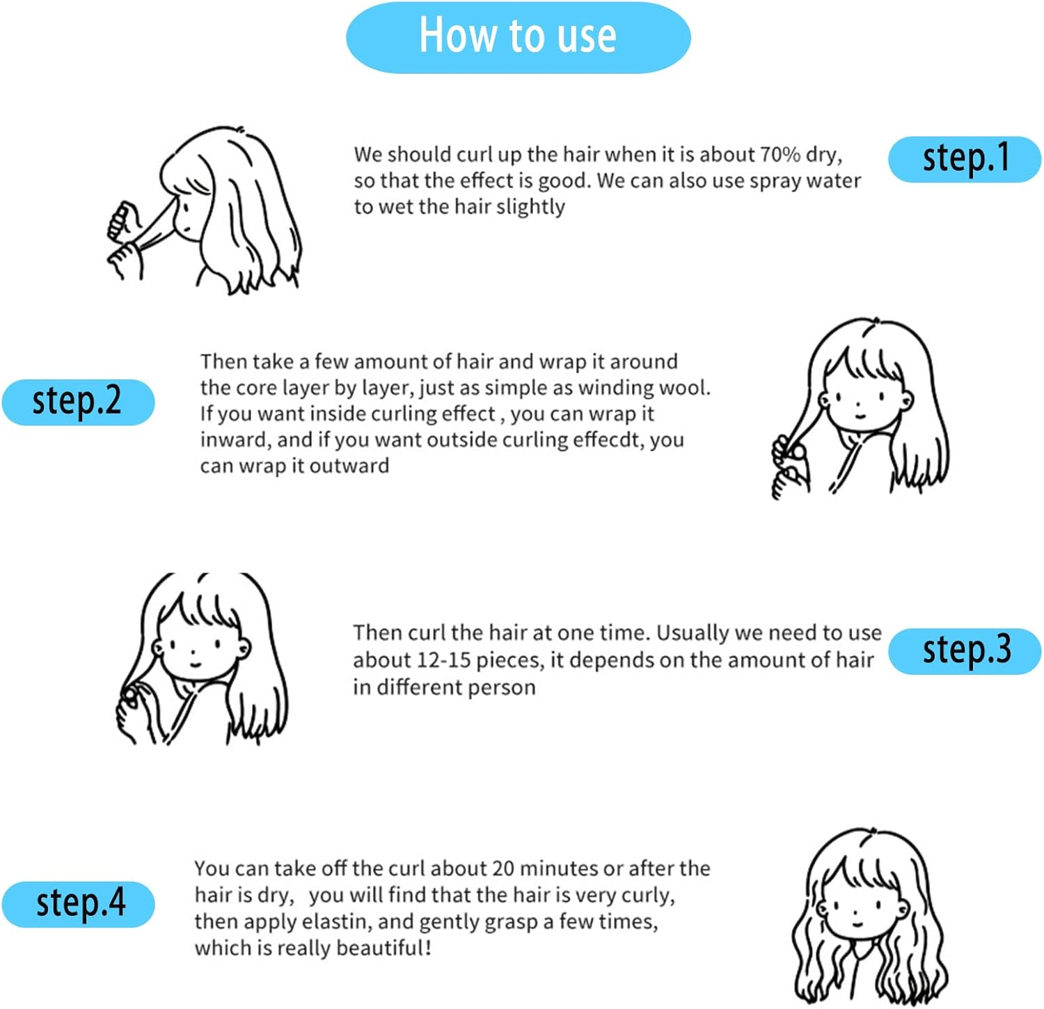 Yicoovey 60-Pack Small Plastic Blue Mini Curling Rods, 0.35-Inch, with Comb, Perm Set, Ladies' Hair Curler, Natural Short Hair Curler