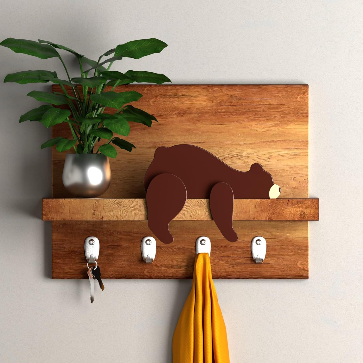 Woodland Nursery Decor - Wooden Animal for Baby Boy Nursery Decor, Forest Decoration for Room, Shelf, Bedroom (Bear) image number 5