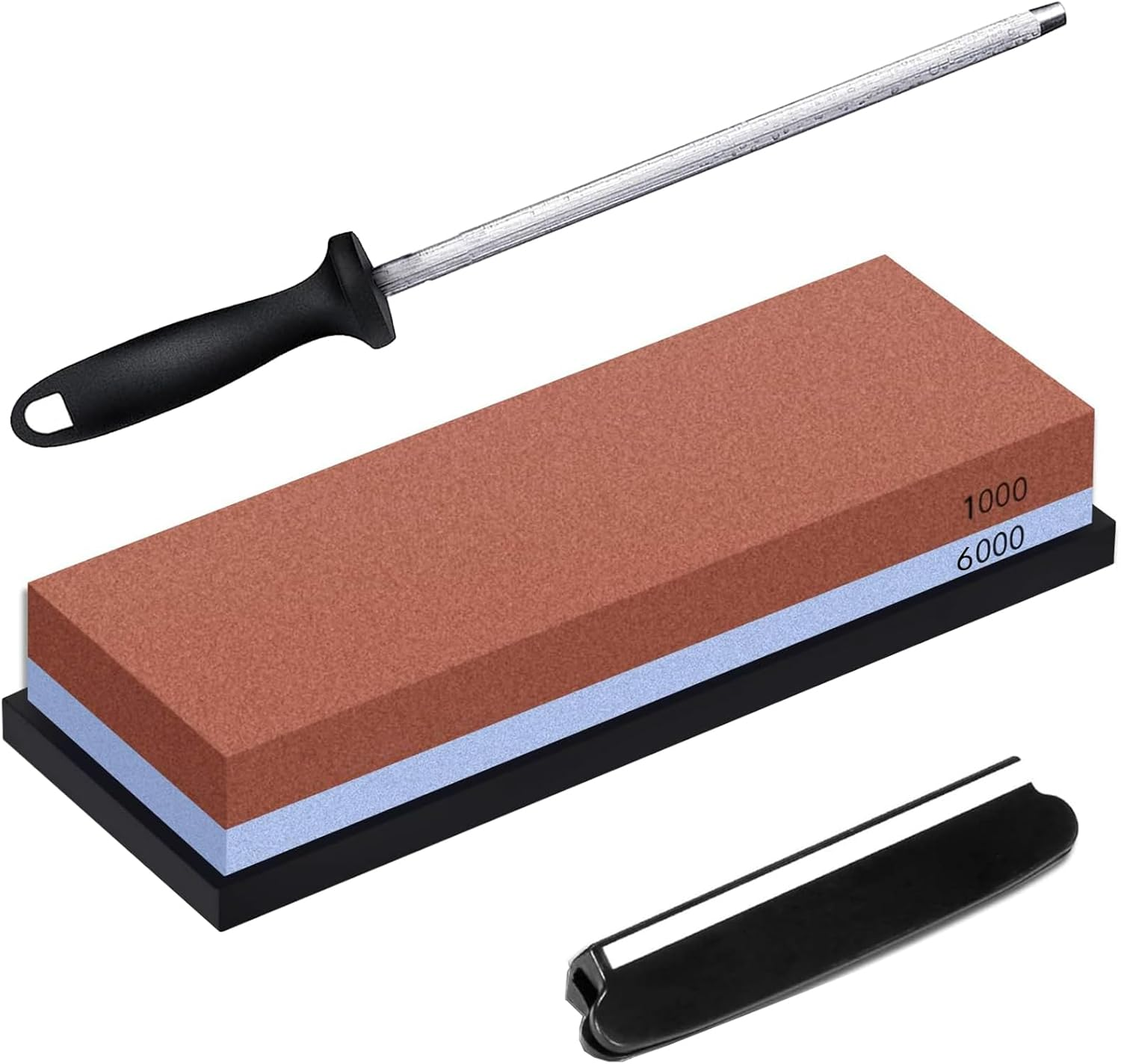 Whetstone, Double Sided 1000/6000 Grit, Kitchen Knife Sharpener, Premium Double Sided Dry Sharpening Stone and Knife Sharpener Set, Including Non-Slip Base and Angle Guide image number 4
