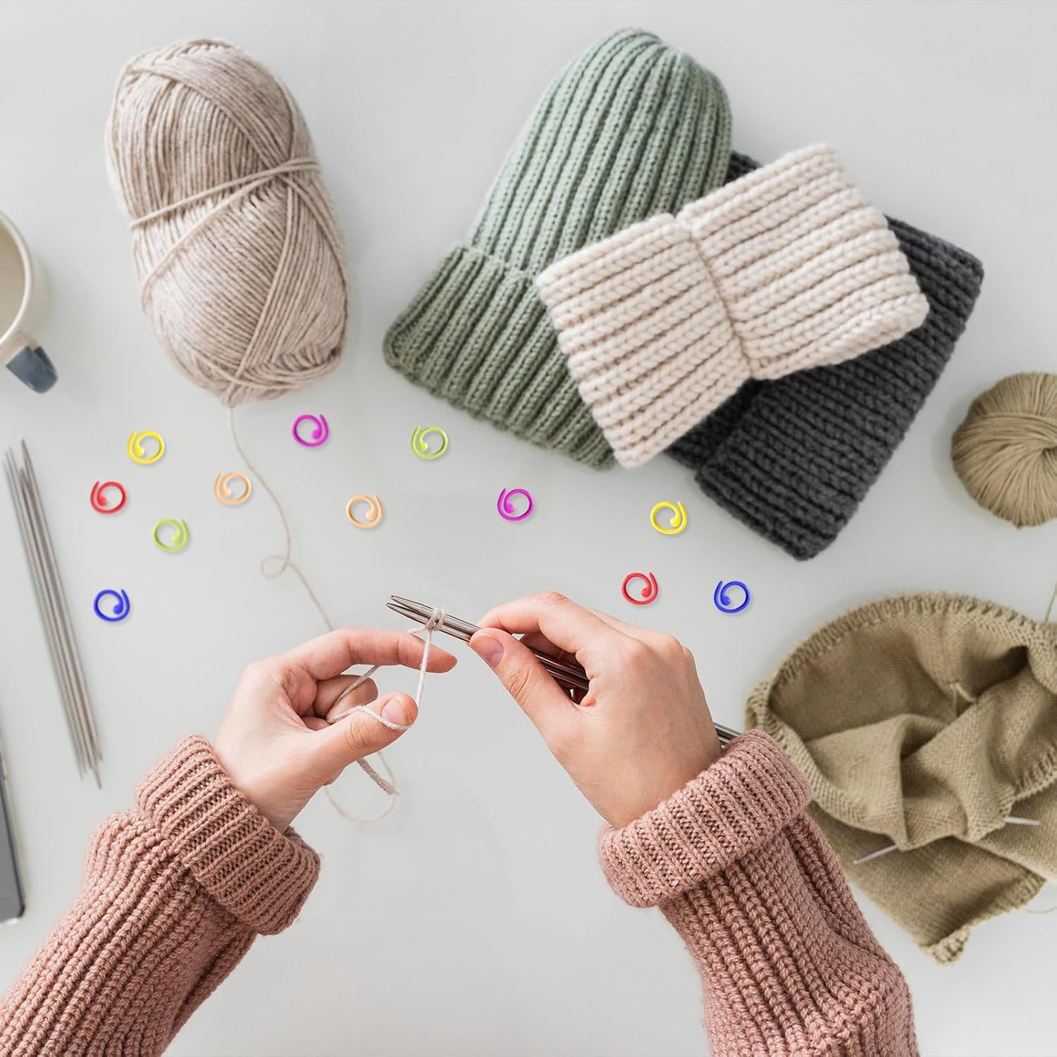 TEAONE Knitting Split Rings, 30 PCS Metal Stitch Marker Rings for DIY, Sewing Tool Accessories (Colorful) image number 5