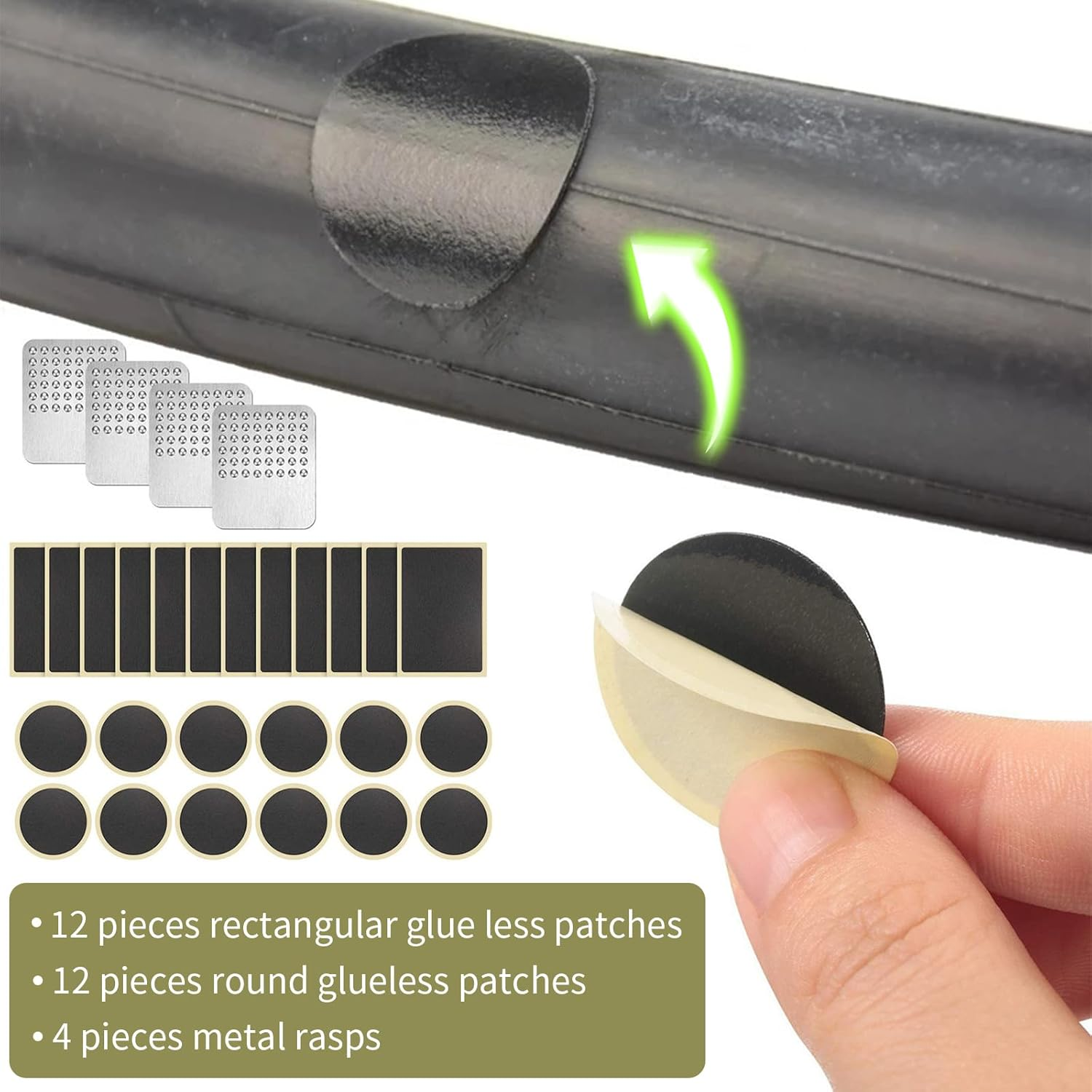 Inner Tire Patch Repair Kit, 24 Pcs Self Adhesive Bicycle Tube Patches & 4 Pcs Rasps, Pre-Glued Patch Puncture Repair Kit, Bike Puncture Repair Patches, Bicycle Tube Puncture Rubber Patches image number 6