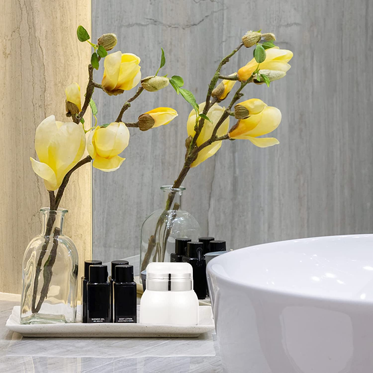 Lurrose Travel Skincare Containers 2Pcs Airless Pump Jars Lotion Dispenser with Pump Acrylic Airless Cosmetic Container for Toiletries Moisturizer Cream, 30Ml Travel Toiletries Containers