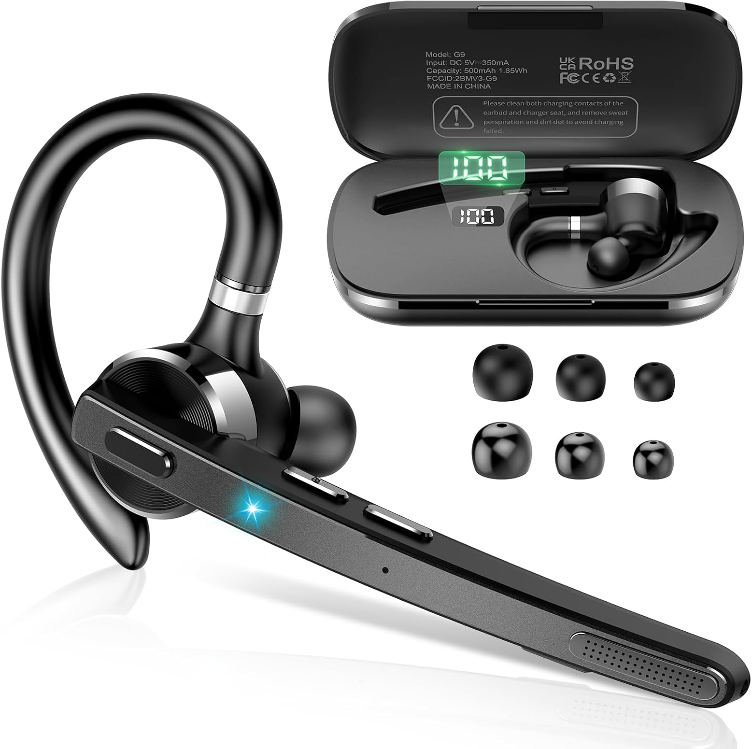 Thunelec Bluetooth Headset, 90H Wireless Headset with Mute and Dual Pairing Function for Business/Office/Driving/Sport/Android/Ios, Gray image number 4