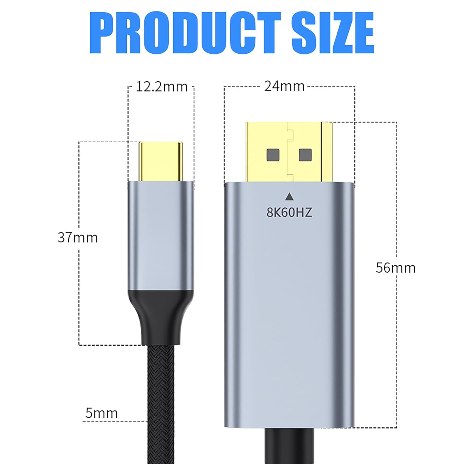 Tunghey USB C to Displayport 1.4 VE-SA Ce-Rtified, 8K 60Hz Thunderbolt 4/3 /USB4 to DP Cable (4K 60Hz 144Hz 120Hz 2K 240Hz) 32.4Gbps HBR3 Alt Mode Adapter for Ma-C Studio, Ma-Cbook Pro, X-PS (1M) - 1M image number 2