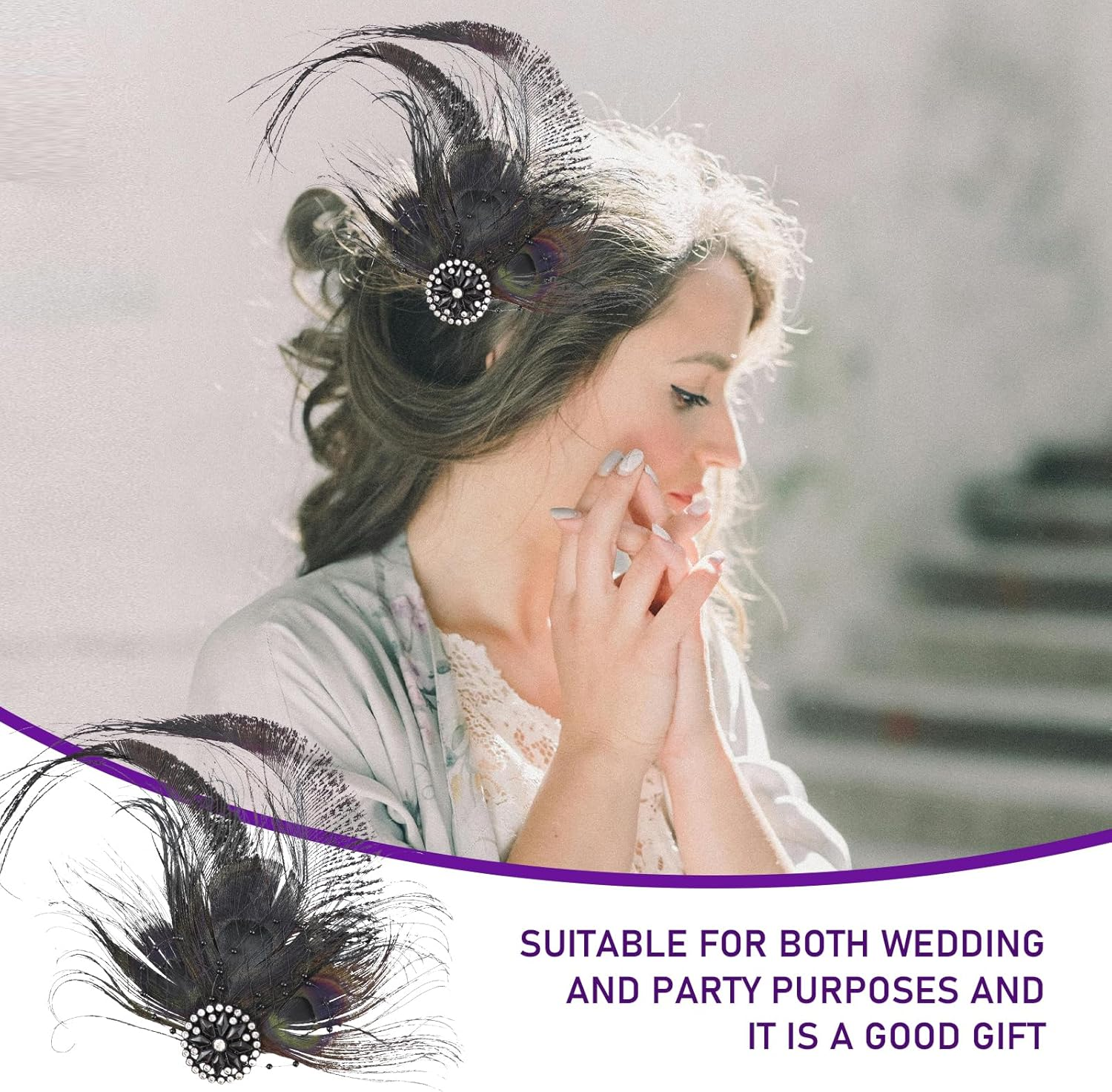 FERCAISH Women'S Feather Mesh Hair Clip 20S Hair Clip Vintage Costume Hair Accessories Fascinator Headwear for Women Birthday Wedding Party (Black) image number 6