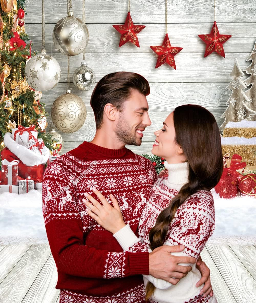 CHAIYA 6X8FT Christmas Backdrop White Wood Floor Photography Backdrop Winter Snow Xmas Tree Gift Family Party Background New Year Party Decoration Backdrop image number 3