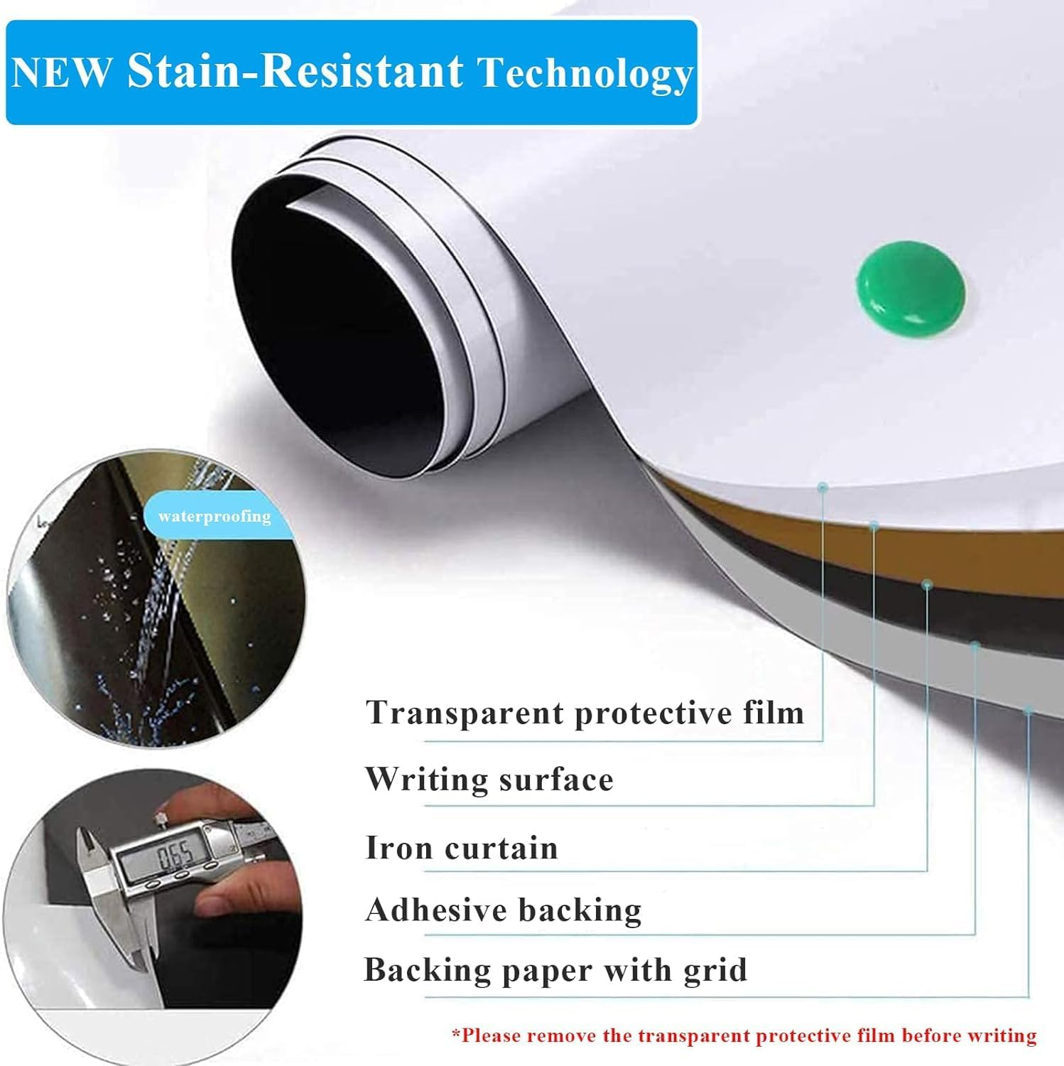 Whiteboard, Self-Adhesive Magnetic Whiteboard, Magnetic Dry Erase White Board, Trimmable Large White Board for School/Home/Office with Erasable Pen, Eraser, Magnetic Nail, Box (90 * 120CM) image number 1