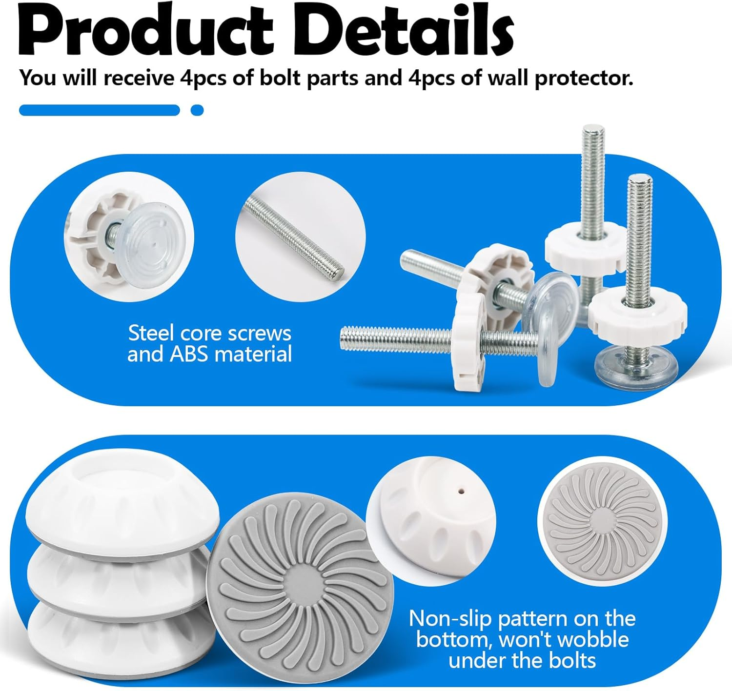 4Pcs Spindle Rods Gate Threaded Spindle Rods Anti-Slip Gates Accessory Screw Bolts Kit with Wall Fixer for Pressure Mounted and Pet Gates (4) image number 6