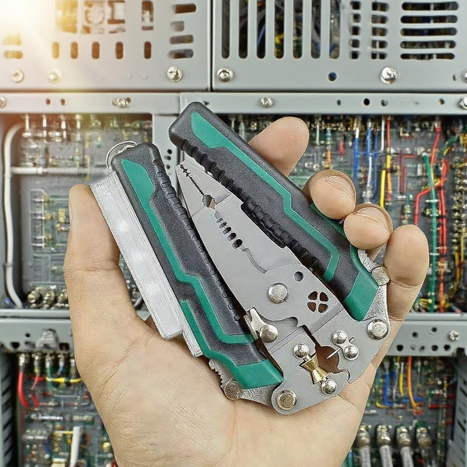 8 in 1 Wire Stripper with Voltage Tester - Multi-Function Cutting and Pulling Pliers,Electrician Repair Tool AC DC Detector for Automotive Equipment Setup Electrical Projects School Science Projects image number 1