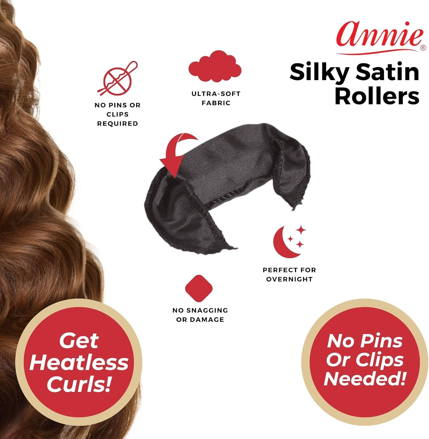 Annie Pillow Satin Rollers, Large, 10 Count - Black image number 5