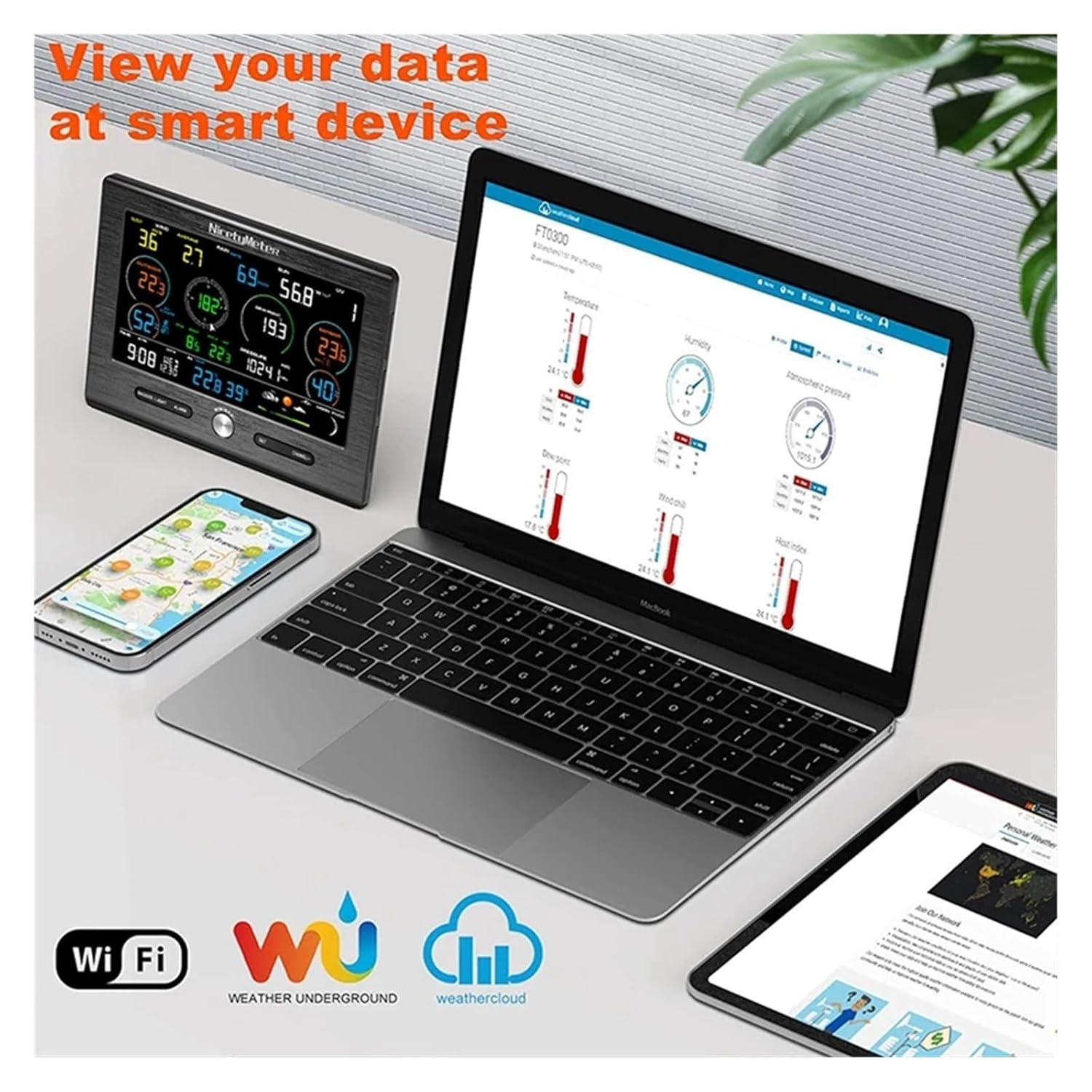 Wifi Digital Weather Station PM2.5 PM10 CO2 Rainfall Air Monitor Weathercloud Forecast Detect Wind Speed Anemometer image number 5